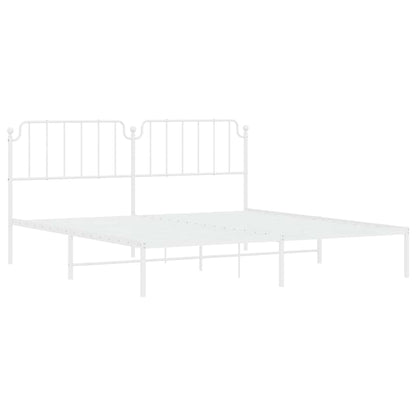Metal Bed Frame without Mattress with Headboard White 193x203cm