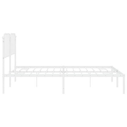 Metal Bed Frame without Mattress with Headboard White 193x203cm