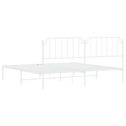 Metal Bed Frame without Mattress with Headboard White 193x203cm