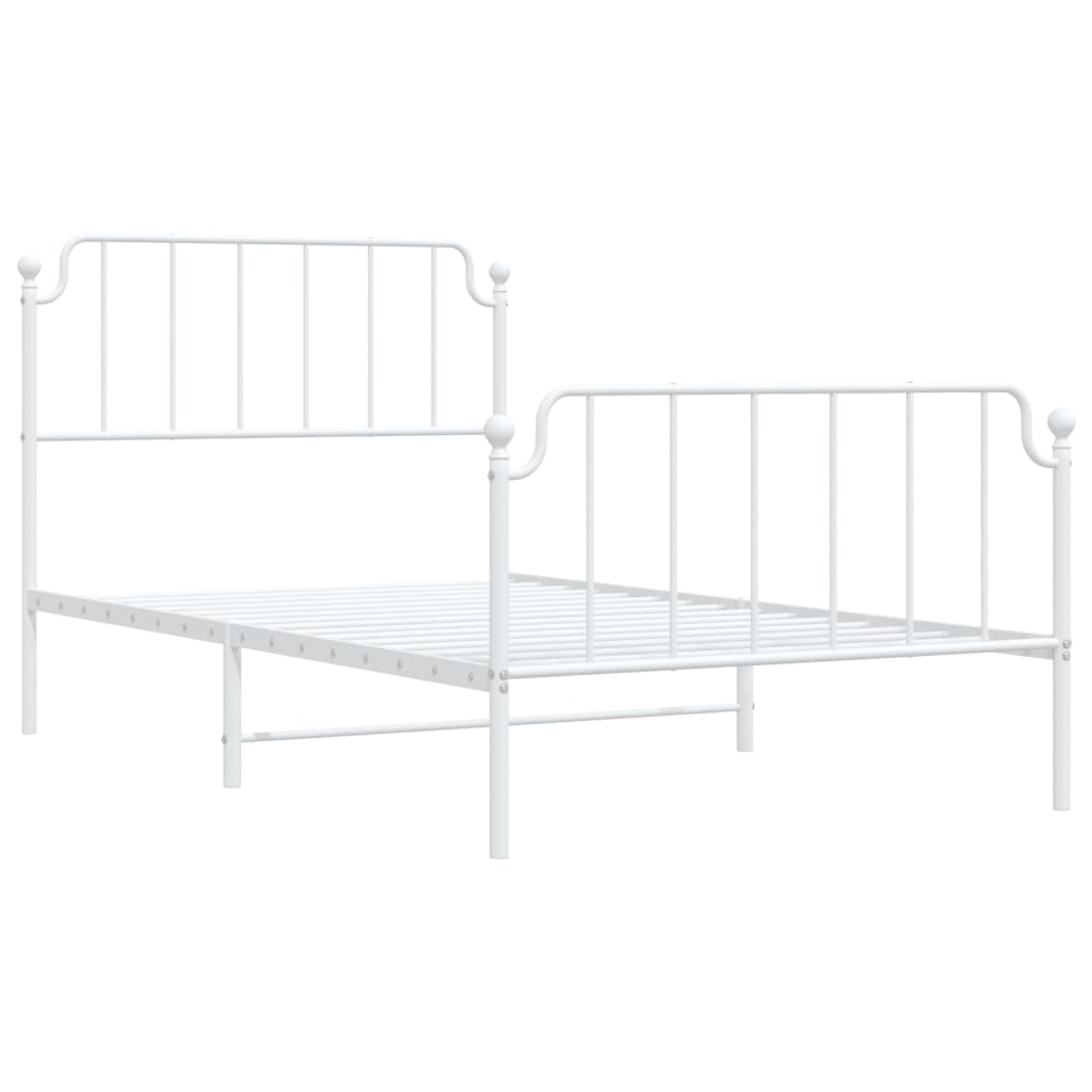 Metal Bed Frame without Mattress with Footboard White 107x203cm