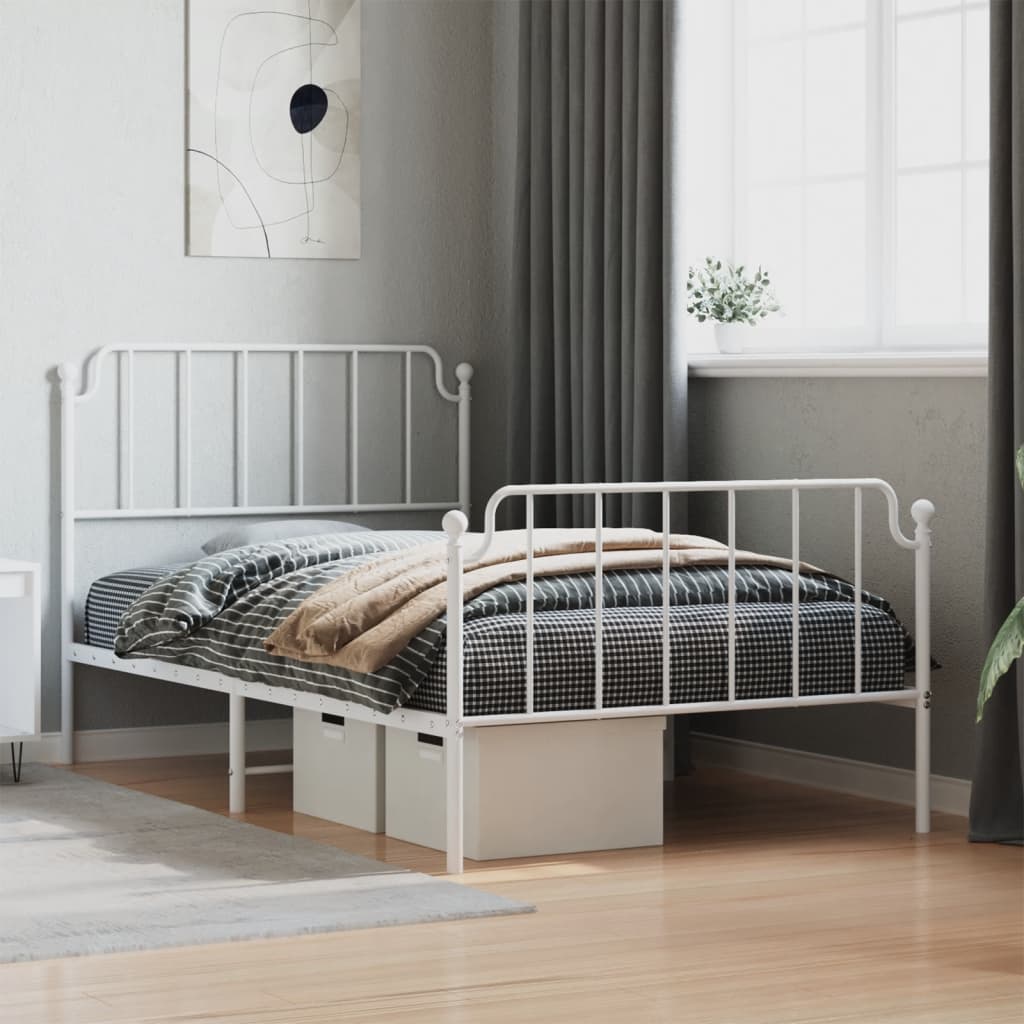 Metal Bed Frame without Mattress with Footboard White 107x203cm