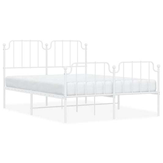 Metal Bed Frame without Mattress with Footboard White 135x190cm