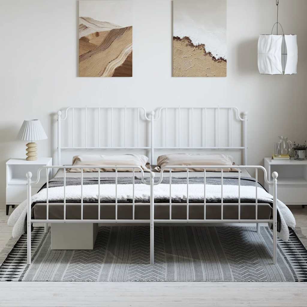 Metal Bed Frame without Mattress with Footboard White 183x213cm