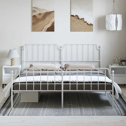 Metal Bed Frame without Mattress with Footboard White 183x213cm