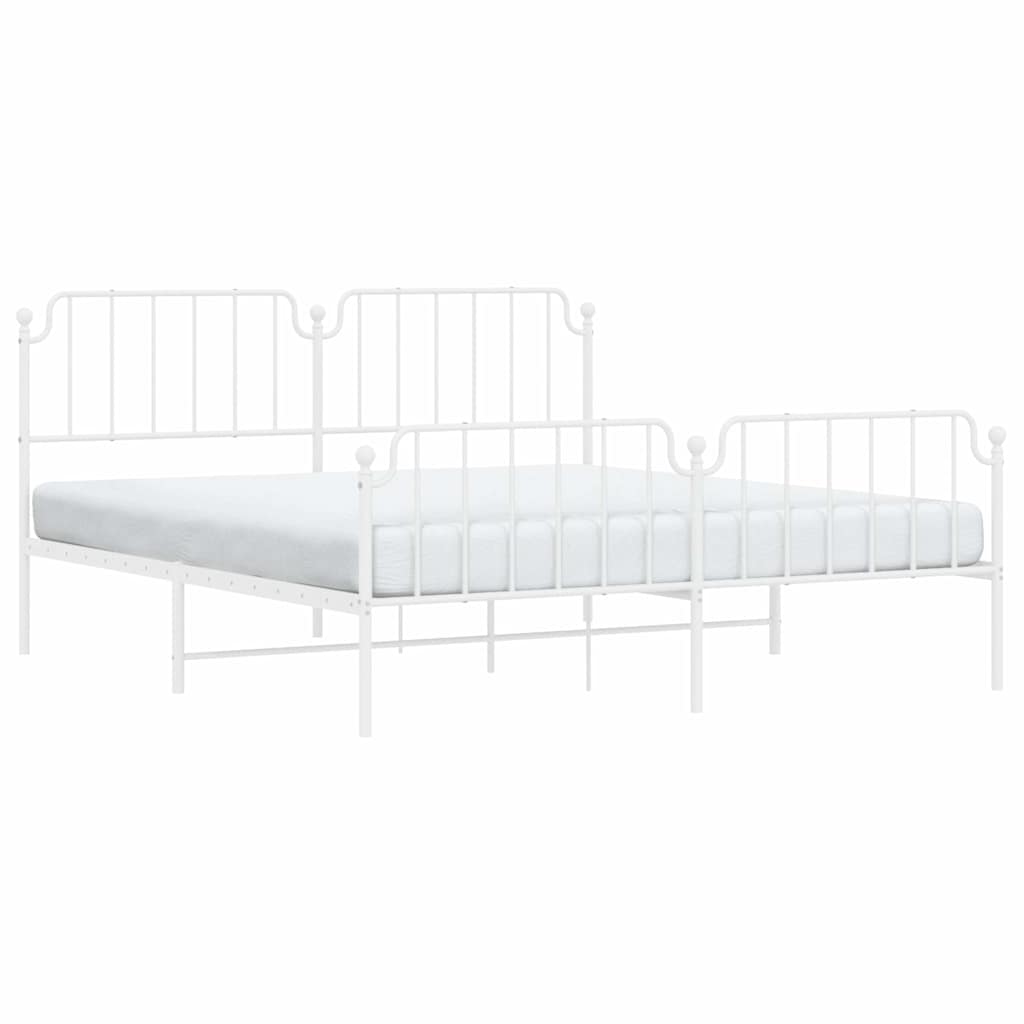 Metal Bed Frame without Mattress with Footboard White 183x213cm