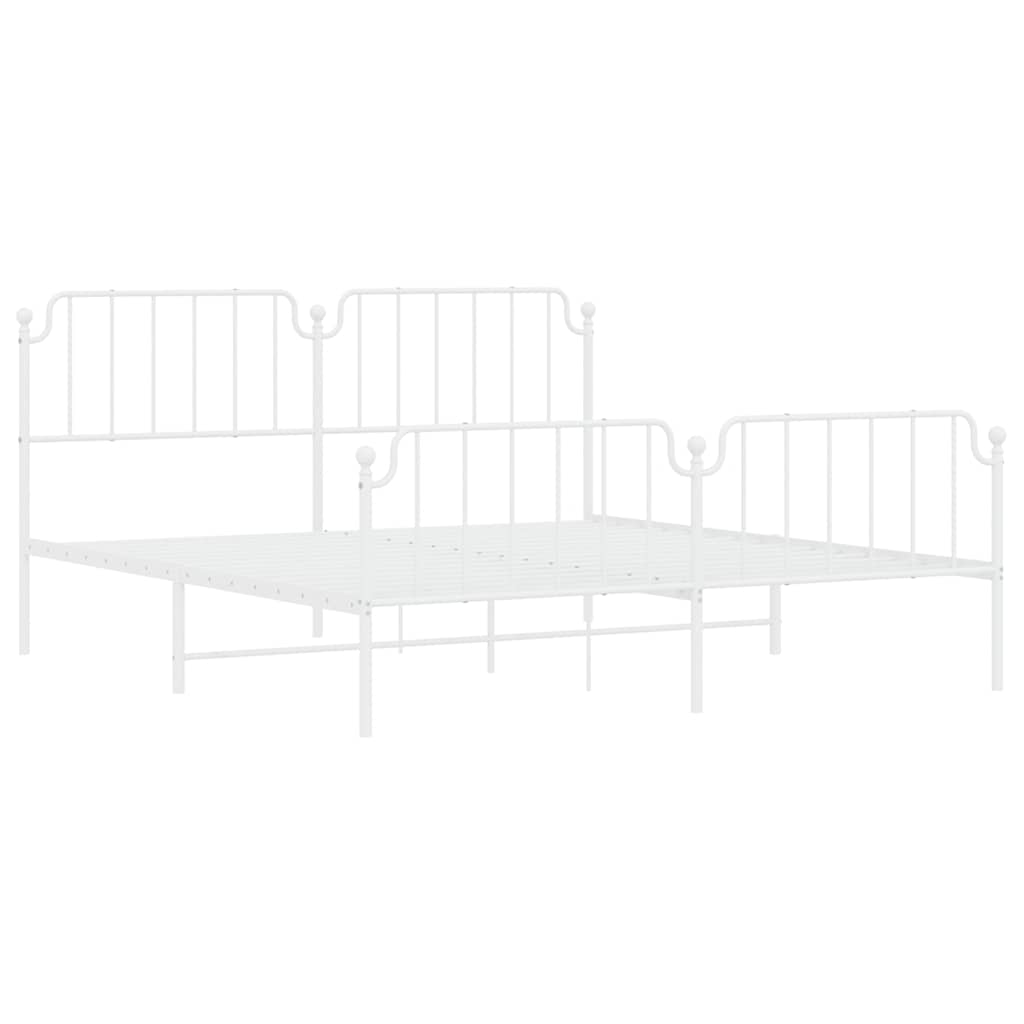 Metal Bed Frame without Mattress with Footboard White 183x213cm