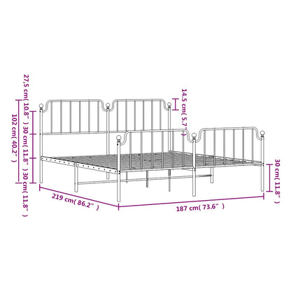 Metal Bed Frame without Mattress with Footboard White 183x213cm
