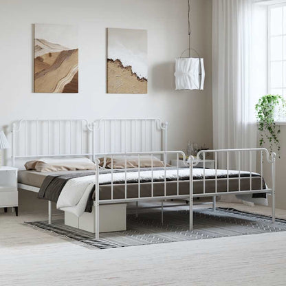 Metal Bed Frame without Mattress with Footboard White 183x213cm