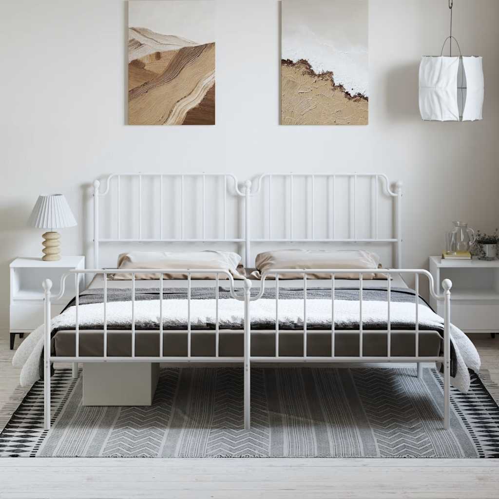 Metal Bed Frame without Mattress with Footboard White 193x203cm