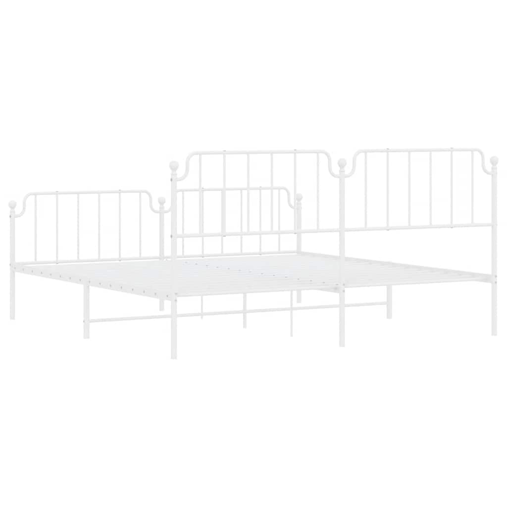 Metal Bed Frame without Mattress with Footboard White 193x203cm