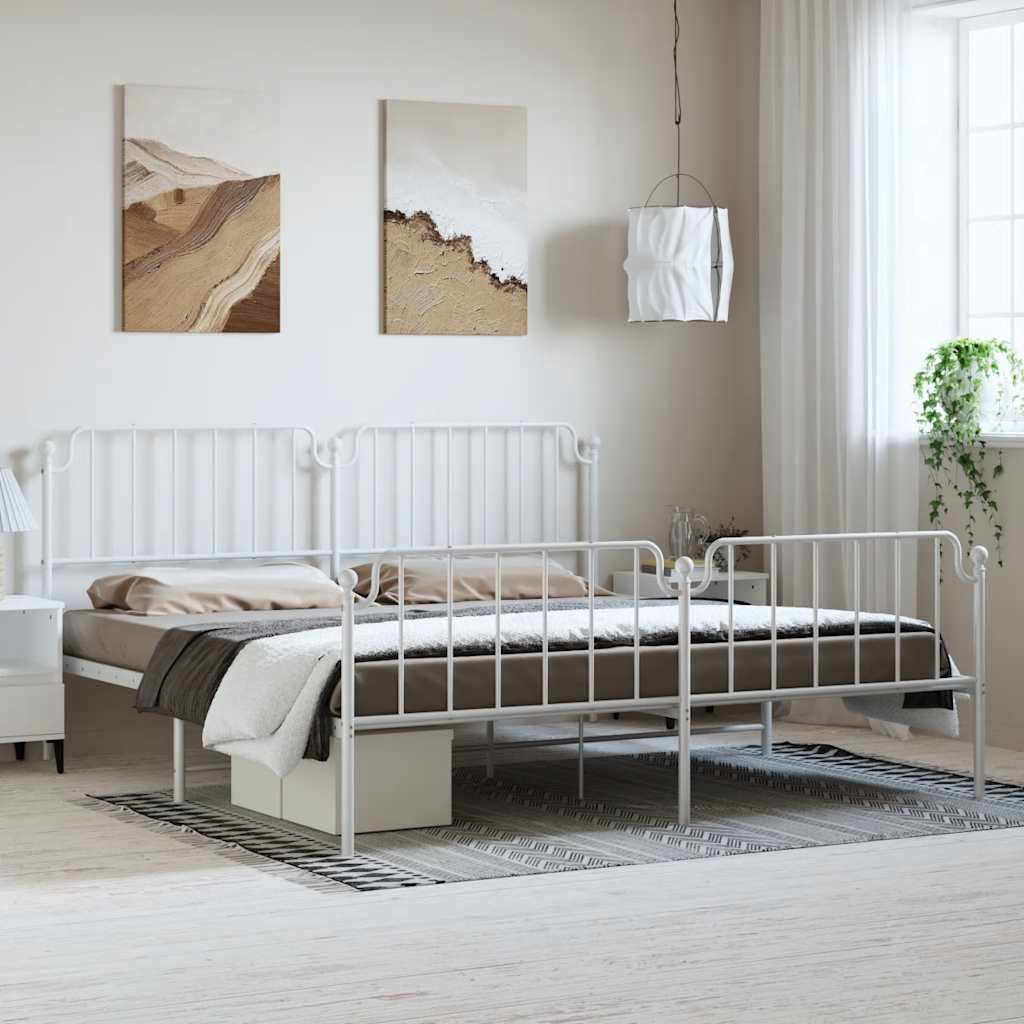 Metal Bed Frame without Mattress with Footboard White 193x203cm