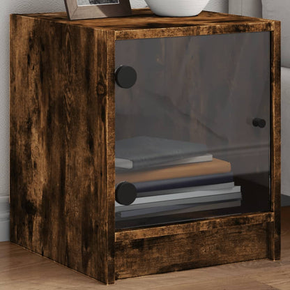 Bedside Cabinets with Glass Doors 2 pcs Smoked Oak 35x37x42 cm