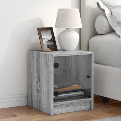 Bedside Cabinet with Glass Door Grey Sonoma 35x37x42 cm