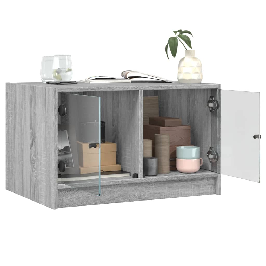 Coffee Table with Glass Doors Grey Sonoma 68x50x42 cm