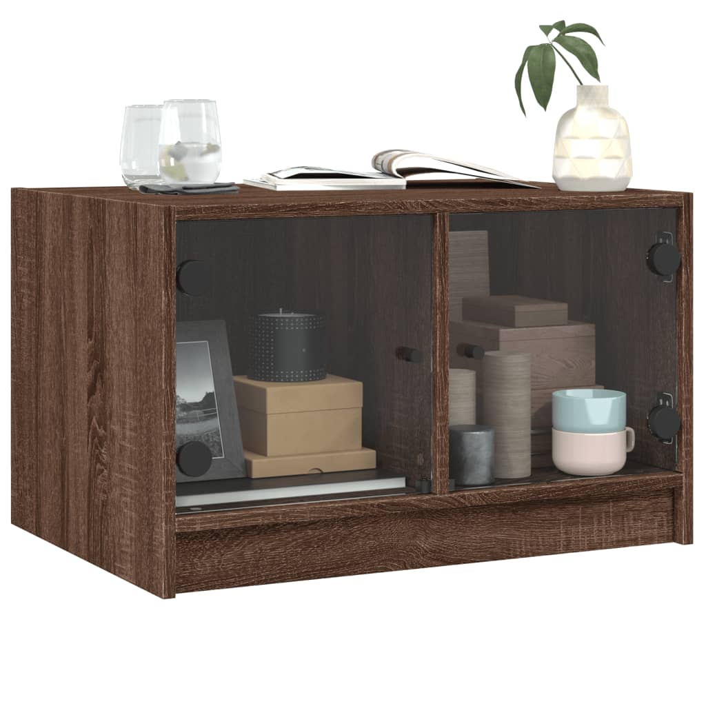 Coffee Table with Glass Doors Brown Oak 68x50x42 cm
