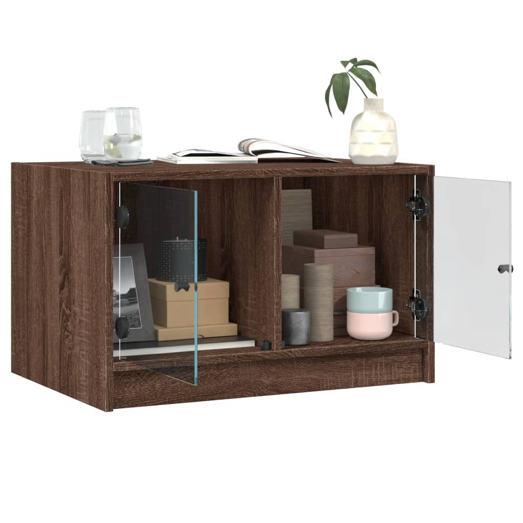 Coffee Table with Glass Doors Brown Oak 68x50x42 cm