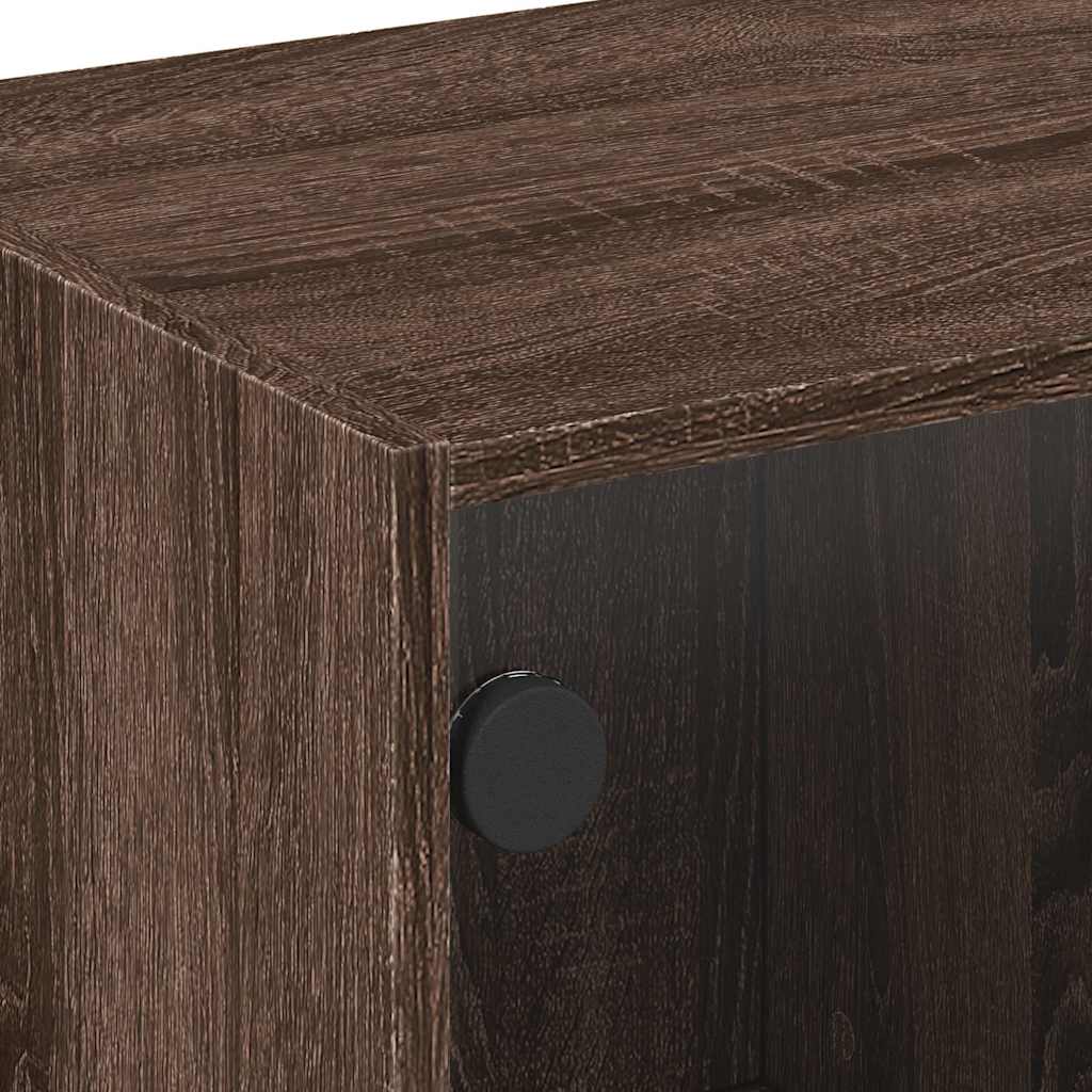 Coffee Table with Glass Doors Brown Oak 68x50x42 cm
