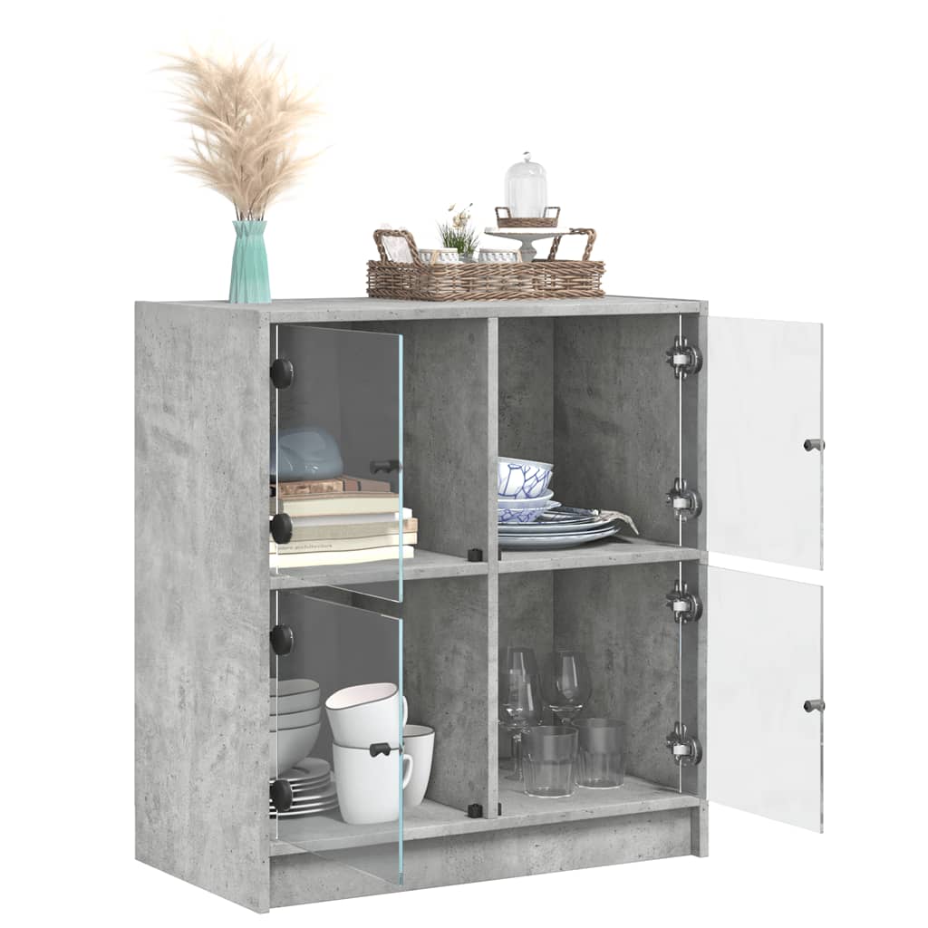 Side Cabinet with Glass Doors Concrete Grey 68x37x75,5 cm