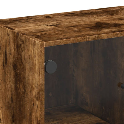 Side Cabinet with Glass Doors Smoked Oak 68x37x75.5 cm