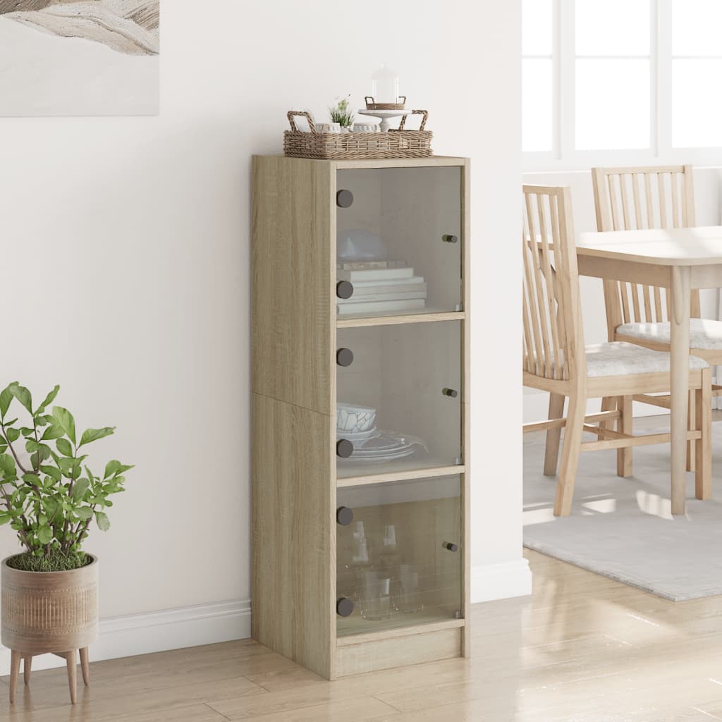 Highboard with Glass Doors Sonoma Oak 35x37x109 cm