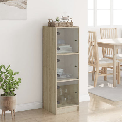 Highboard with Glass Doors Sonoma Oak 35x37x109 cm