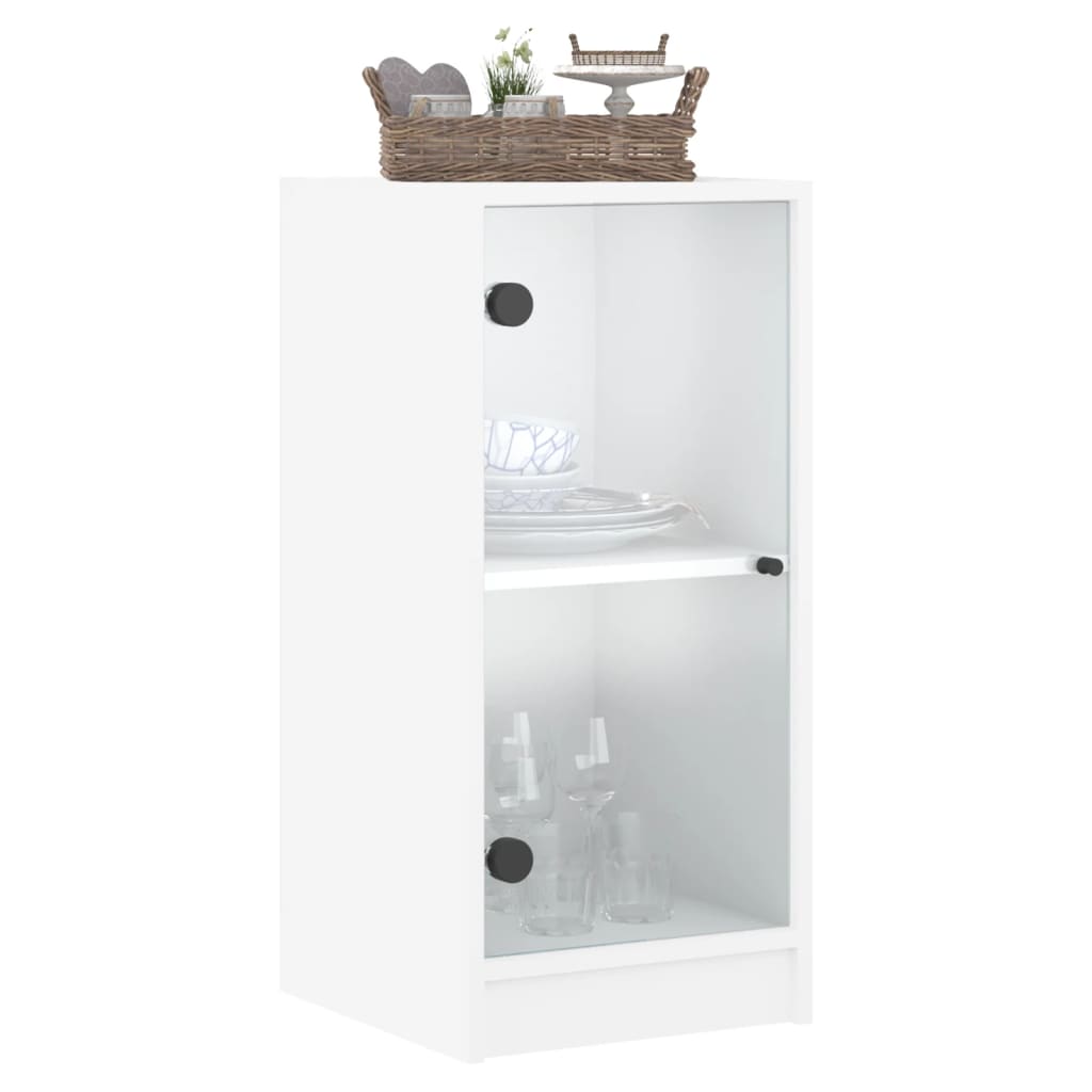 Side Cabinet with Glass Doors White 35x37x75,5 cm