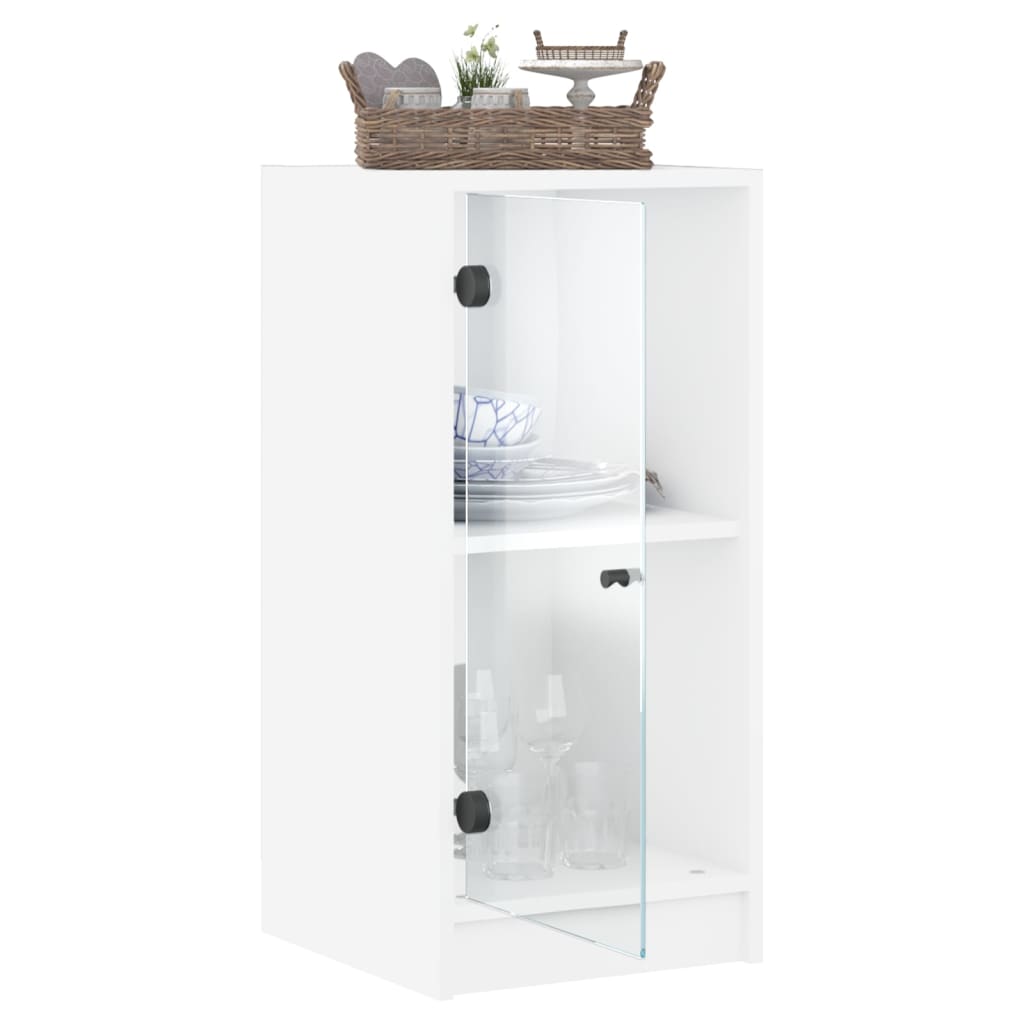 Side Cabinet with Glass Doors White 35x37x75,5 cm