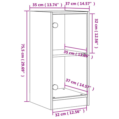 Side Cabinet with Glass Doors White 35x37x75,5 cm