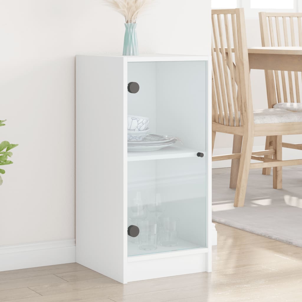 Side Cabinet with Glass Doors White 35x37x75,5 cm