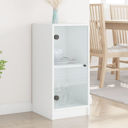 Side Cabinet with Glass Doors White 35x37x75,5 cm