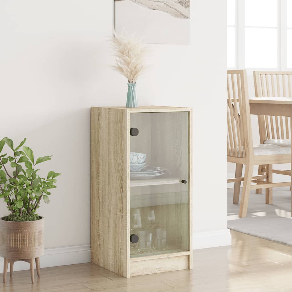 Side Cabinet with Glass Doors Sonoma Oak 35x37x75,5 cm