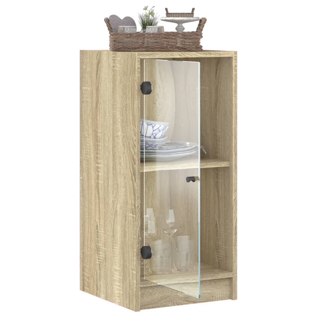 Side Cabinet with Glass Doors Sonoma Oak 35x37x75,5 cm