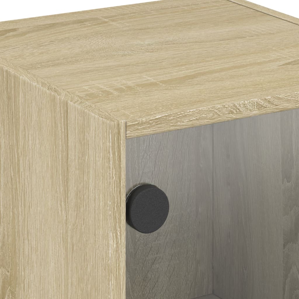 Side Cabinet with Glass Doors Sonoma Oak 35x37x75,5 cm