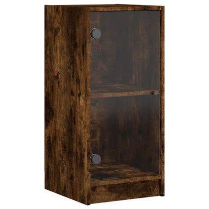 Side Cabinet with Glass Doors Smoked Oak 35x37x75,5 cm