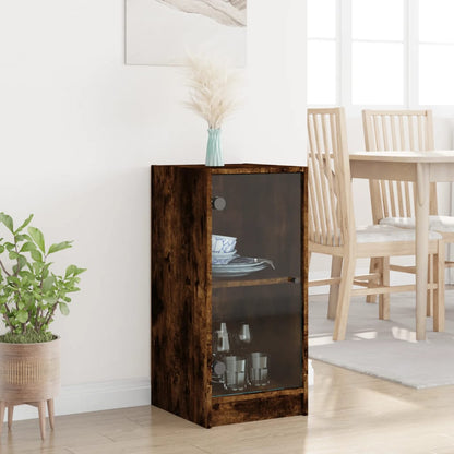 Side Cabinet with Glass Doors Smoked Oak 35x37x75,5 cm