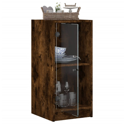 Side Cabinet with Glass Doors Smoked Oak 35x37x75,5 cm