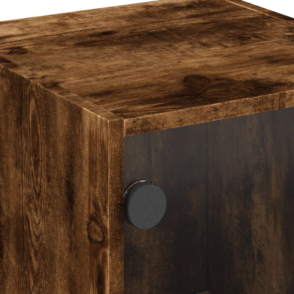 Side Cabinet with Glass Doors Smoked Oak 35x37x75,5 cm