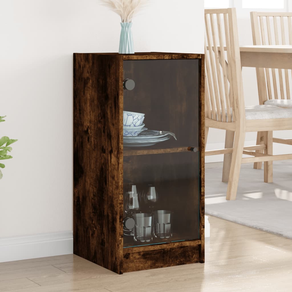 Side Cabinet with Glass Doors Smoked Oak 35x37x75,5 cm
