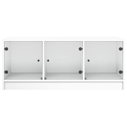 Coffee Table with Glass Doors White 102x50x42 cm