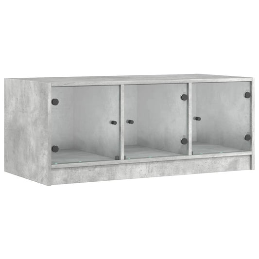 Coffee Table with Glass Doors Concrete Grey 102x50x42 cm