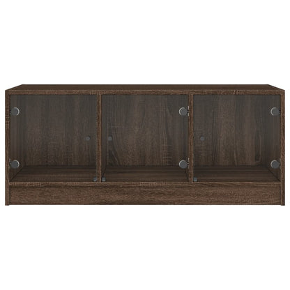 Coffee Table with Glass Doors Brown Oak 102x50x42 cm