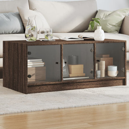 Coffee Table with Glass Doors Brown Oak 102x50x42 cm