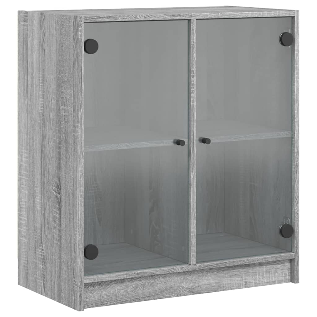 Side Cabinet with Glass Doors Grey Sonoma 68x37x75,5 cm