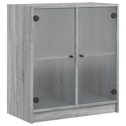 Side Cabinet with Glass Doors Grey Sonoma 68x37x75,5 cm