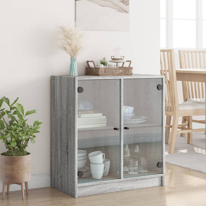 Side Cabinet with Glass Doors Grey Sonoma 68x37x75,5 cm