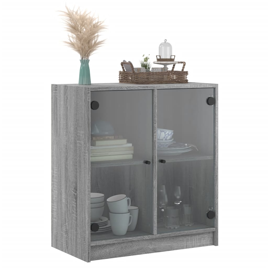 Side Cabinet with Glass Doors Grey Sonoma 68x37x75,5 cm