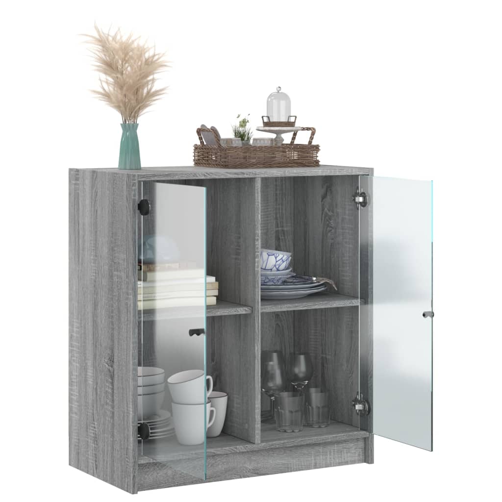 Side Cabinet with Glass Doors Grey Sonoma 68x37x75,5 cm