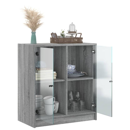 Side Cabinet with Glass Doors Grey Sonoma 68x37x75,5 cm