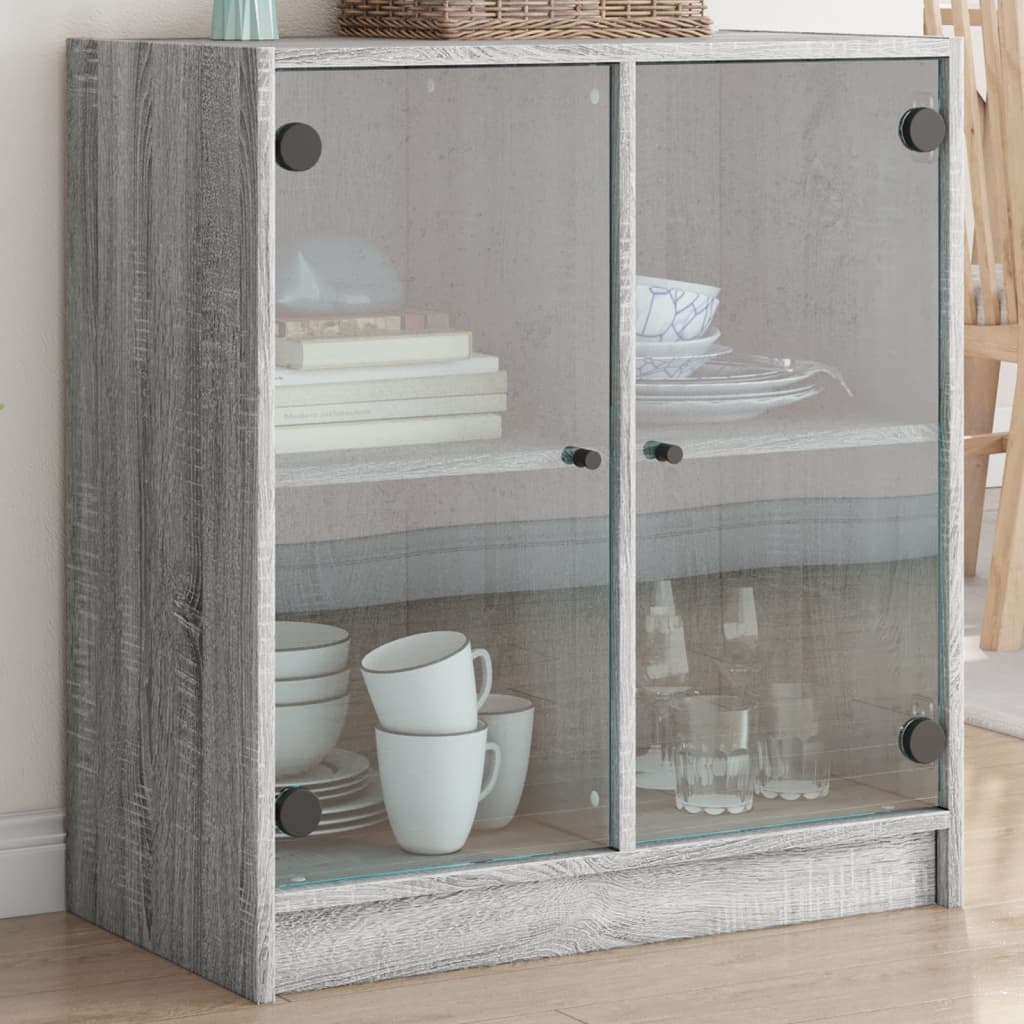Side Cabinet with Glass Doors Grey Sonoma 68x37x75,5 cm
