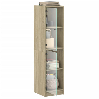 Highboard with Glass Doors Sonoma Oak 35x37x142 cm